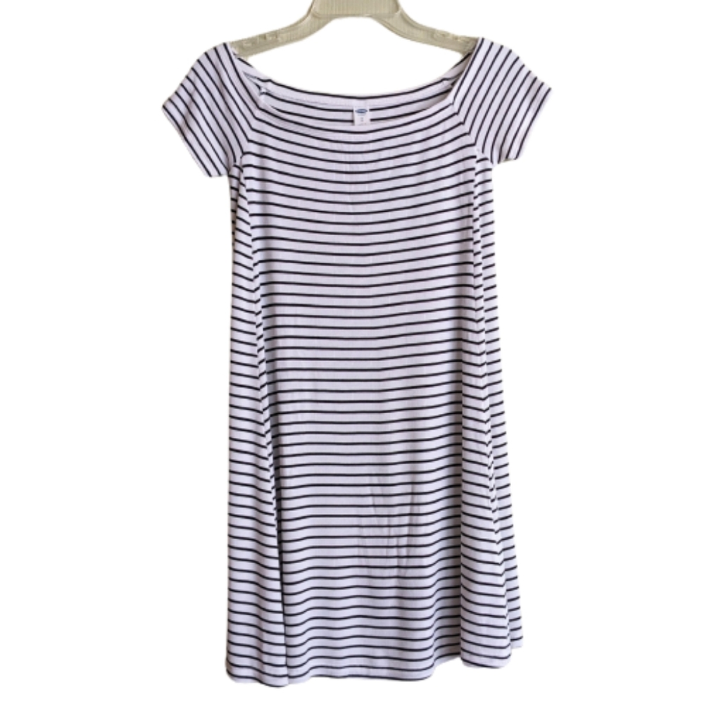Old Navy Swing Dress Black White Stripe Off The Shoulder Coastal Size XS